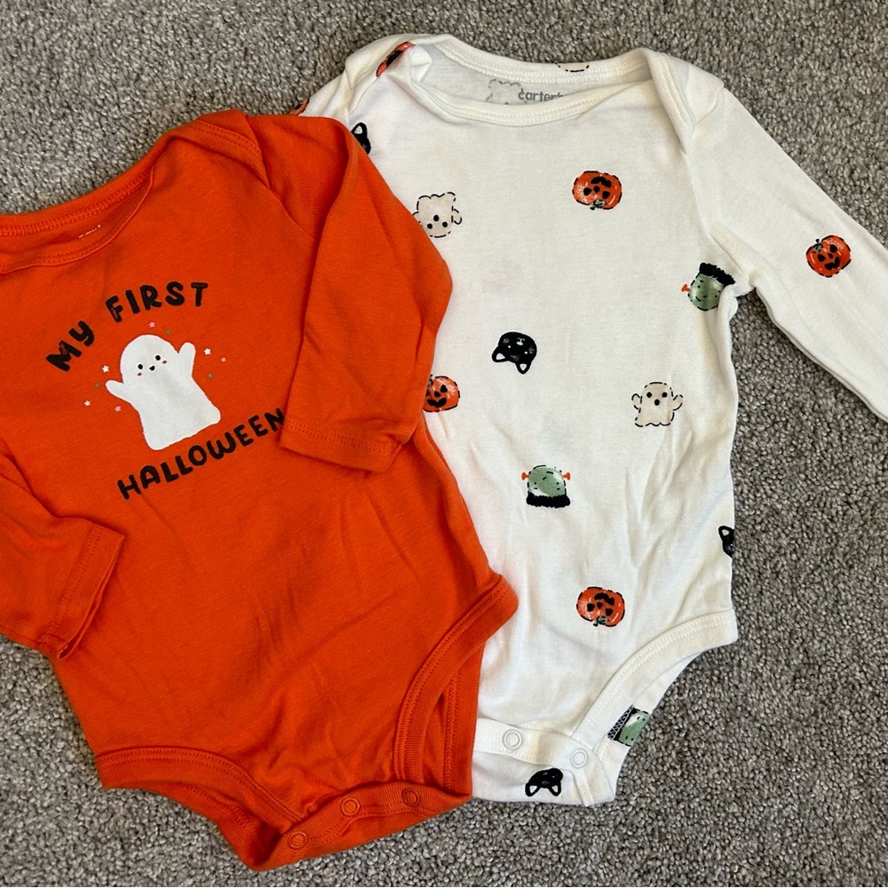 Halloween Baby Bodysuit Set - Orange and White